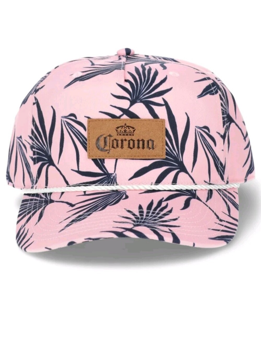 Corona Pink Hat with Navy Tropical Leaf Print / Snapback
